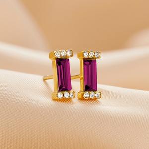 Amethyst Baguette <b>Dangle</b> <b>Earrings</b> 925 Sterling <b>Silver</b> 14K Gold Plated Cute Anniversary Purple Crystal Birthstone - Product Image 2