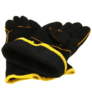 Gants de sécurité en cuir noirs avec bordure jaune, longueur poignet, doublure en coton, thermiques, pour usage extérieur en hiver - Product Image 3