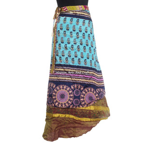 Falda Larga de Seda Tipo Sarong para Mujer, 2 Capas, Reversible, Mágica, con Estampado, 38 Pulgadas - Product Image 1