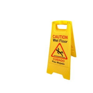 Panneau de signalisation de sécurité bilingue de haute qualité pour sols mouillés avec cadre, idéal pour les hôtels, les espaces publics et les commerces - Product Image 1