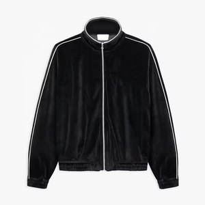 Ensemble de survêtement sportif en velours avec logo personnalisé, 100 % polyester de haute qualité, à rayures, coupe ample, zippé, brodé - Product Image 5