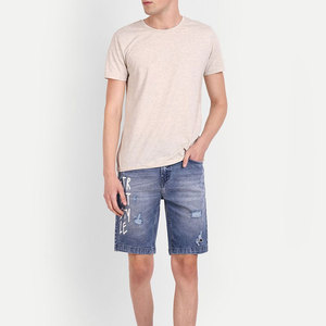 Shorts Bermuda en jean déchiré bleu clair pour homme, taille mi-haute, fermeture éclair, style urbain, en coton tissé respirant, coupe ajustée, séchage rapide - Product Image 4