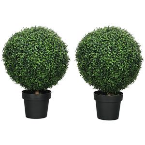Set di 2 Alberi Artificiali in Legno da 23,6 Pollici, Piante Finte di Bosso in Vaso per Interni ed Esterni, per Halloween - Product Image 1