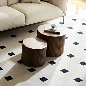 Handcrafted <b>Round</b> <b>Walnut</b>-Colored MDF Nested <b>Table</b> Set 2-Piece for Living/Lounge Area Elegant <b>Coffee</b> <b>Tables</b> - Product Image 5