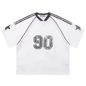 Camiseta de hombre al por mayor, de algodón 100% bordado, de punto de malla de alta calidad, manga corta, holgada. - Product Image 6