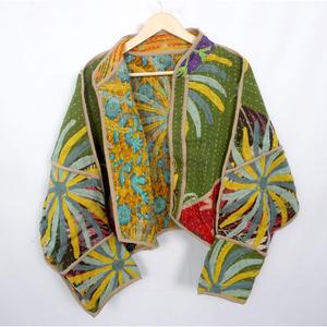 Chaqueta Kantha india hecha a mano 100% algodón, cuello mandarín, mangas largas, transpirable, ecológica, diseño moderno para todas las estaciones - Product Image 5