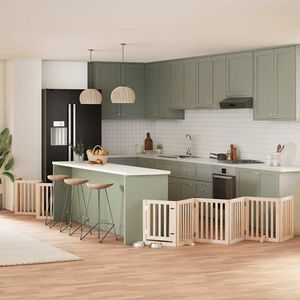 ชุดรั้วกั้นสุนัขแบบพับได้ขนาดใหญ่ 12 ชิ้น ทำจากไม้ป็อปลาร์ธรรมชาติ พร้อมคอกสัตว์เลี้ยง - Product Image 1