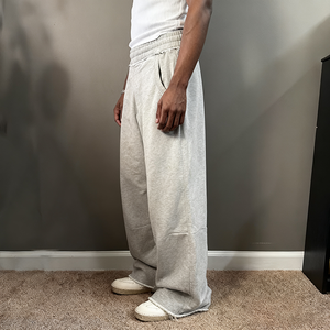 Pantalones de chándal de algodón personalizados OEM, de cintura alta, pierna ancha recta, estilo desgastado, lisos, holgados para hombre - Product Image 3