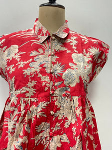 Camiseta sin mangas de algodón estampada a mano para mujer, estilo japonés, con botones frontales, diseño floral, ecológica, regalo para ella - Product Image 4