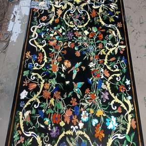 Plateau de table à manger en marbre moderne fait main avec incrustations, motif floral décoratif, dalle de comptoir personnalisée écologique, forme rectangulaire - Agar - Product Image 4