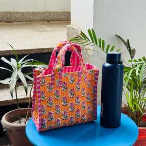 Sac fourre-tout matelassé en coton Veer Handicrafts, orange, à motif rayé, style tendance, fermeture éclair, toutes saisons, usage quotidien, plage - Product Image 4