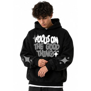 Nouveau design – Sweat à capuche imprimé unisexe, coupe oversize, en coton noir, style décontracté automne, avec poches - Product Image 2