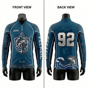 เสื้อเจอร์ซีย์ตกปลาแขนยาวสำหรับผู้ชาย 180 GSM ผ้าโพลีเอสเตอร์ซับเหงื่อ ระบายอากาศได้ดี  โลโก้แบบซับลิเมชั่นสั่งทำพิเศษ  แผงสีแดง เสื้อเจอร์ซีย์ตกปลาสำหรับผู้ชาย - Product Image 2