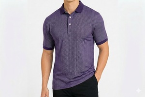 Camisa de punto para hombre con estampado de puntos verdes, manga corta, abotonada, de poliéster, transpirable, corte regular, 180g - Product Image 5