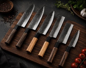 ชุดมีดครัวเหล็กกล้าคาร์บอน 6 ชิ้น ด้ามไม้ ใบมีดตรง ขอบมีดเฉียง มีดเชฟ - Product Image 4