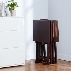 4-Pack Espresso Foldable TV Tray <b>Table</b> Storage Rack Sturdy Wood <b>Space</b>-<b>Saving</b> 14.6"L X 19"W X 26"H Design Dining Room Furniture - Product Image 5