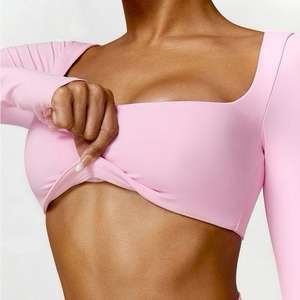 Conjunto Deportivo de Yoga para Mujer, Estilo Urbano, Cuello Cuadrado, Transpirable, Manga Larga, Cintura Elástica, Felpa, para Gimnasio - Product Image 2