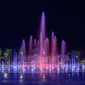 Fontaine d'eau commerciale moderne carrée pour extérieur, à plat, avec musique, lumières LED multicolores, écologique, en acier inoxydable - Product Image 1