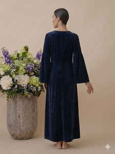 <b>Boho</b> <b>Style</b> Velvet Eco-Friendly Woven Dress with Floral Embroidery Full Sleeve O-Neck Loose Fit Floor-Length Autumn Casual Wear - Product Image 2