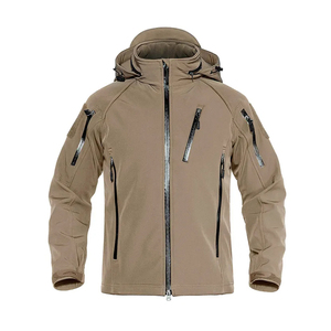 Wholesale Outdoor Workwear Hooded Jackets <b>Waterproof</b> Softshell Jackets with Zip Pockets Khaki Trekking Jacket Windproof Jackets - Product Image 3