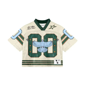 Maillot de football américain personnalisé par sublimation, coupe ample en maille, style streetwear oversize, col en V, manches courtes, respirant, impression numérique 100% - Product Image 5