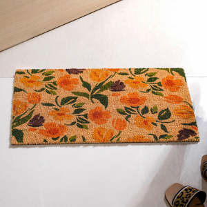 Table Tufted Rug Tan Orange Floral <b>Vine</b> Design with Green <b>Leaves</b> and Brown Botanical Pattern - Product Image 4