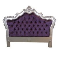 Cadre de lit en bois peint argent, rembourré et tuffeté en tissu velours conçu pour les meubles de chambre à coucher de Style français