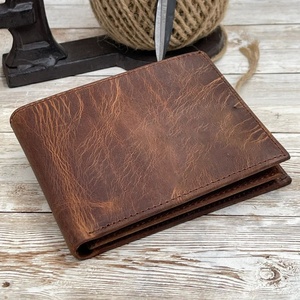 Portefeuille mince de luxe en cuir de vachette véritable LWM-0164 Mini porte-cartes pliant avec fonction RFID Fermeture ouverte Sac à main court pour hommes - Product Image 1