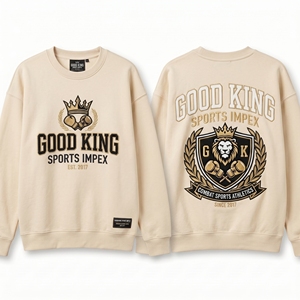 เสื้อสเวตเชิ้ตคอกลมโอเวอร์ไซส์สีครีมสำหรับผู้ชาย ผ้าฝ้ายฟลีซหนานุ่ม ปักลายพิมพ์กราฟิกด้านหน้าและด้านหลัง สไตล์สตรีทแวร์ - Product Image 3