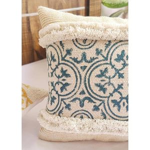 Artisan Crafted Decorative <b>Cushion</b> <b>Cover</b> with Intricate Medallion Motif and Fringed Finish - Product Image 3