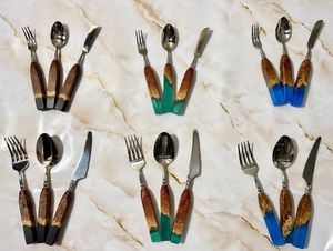 Ensemble de couverts de luxe en acier inoxydable avec manche en résine, cuillère, fourchette, couteau, compatible lave-vaisselle, écologique, vaisselle de cuisine moderne, pour les fêtes - Product Image 6