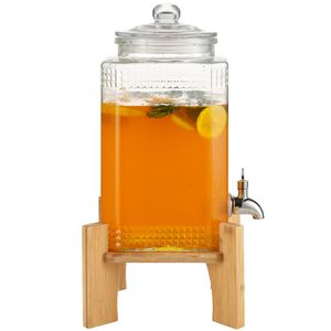 Dispenser per Bevande da 2 Pezzi, 1.5 Galloni, con Rubinetto in Acciaio Inossidabile e Supporto in Vetro per Succhi, Ideale per Feste, Nuovo, Capacità 5L - Product Image 1
