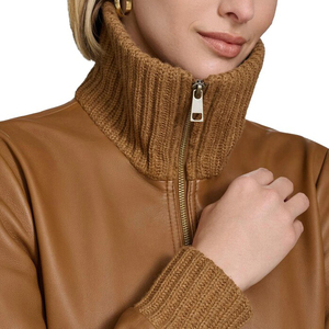 Female Winter Quilted Genuine Leather Outer <b>Jacket</b> with Windproof Feature and <b>Fur</b> Lining for Relaxed Lifestyle Wear - Product Image 3
