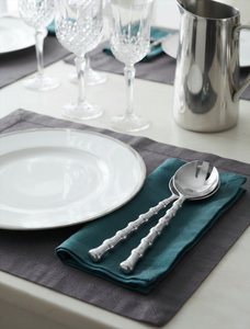 Elegant Silver Finished Stainless Steel Salad server With Geometric Block Handles Perfect For Restaurants Hotel And Resorts - Product Image 5