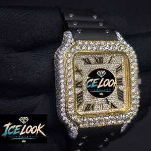 Montre mécanique Ice Look, cadran carré, lunette en cristal, chiffres romains, montre-bracelet unisexe, bijoux de mode - Product Image 3