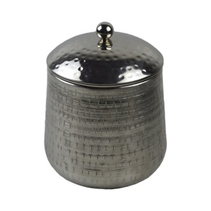 Silver Design Cheap Food Storage Canister Standard Metal Container With <b>Lid</b> Kitchen Round Designer Theme <b>Decorated</b> Sugar Pot - Product Image 1