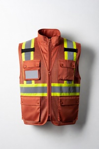 Gilet de sécurité réfléchissant marron avec panneaux en maille et plusieurs poches pour les travaux de construction et de circulation - Product Image 1