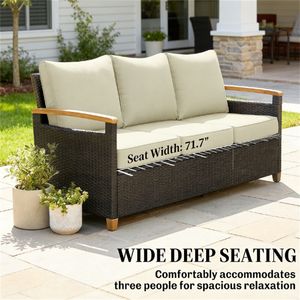 Canapé de jardin extérieur double beige confortable et élégant - Product Image 3
