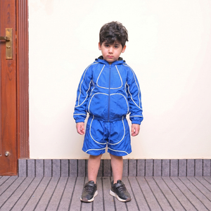 Ensembles coupe-vent en nylon bleu et blanc pour enfants, avec logo personnalisé, pour l'été, style vintage classique, sweats à capuche et shorts tendance, meilleures ventes - Product Image 5