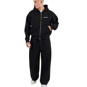 Mens <b>Two</b> <b>Piece</b> Hooded Tracksuit Full Zip Sweatshirt Side Pocket Elastic Waist Wide Leg Open Hem Trousers Loose Casual <b>Lounge</b> <b>Set</b> - Product Image 1