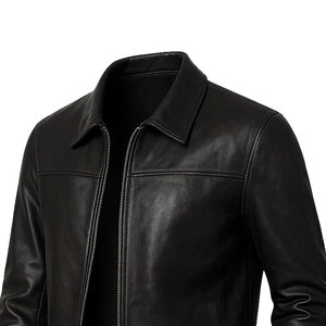Blouson moto personnalisable en cuir véritable pour homme, col rond, fermeture éclair, coupe ample, longueur standard, idéal pour l'hiver - Product Image 5