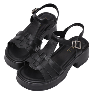 Ann'S Black Platform Heeled Sandals With Buckle Closure Open Toe Chunky <b>Heel</b> Beige Summer Shoes Comfort PU Upper - Product Image 1