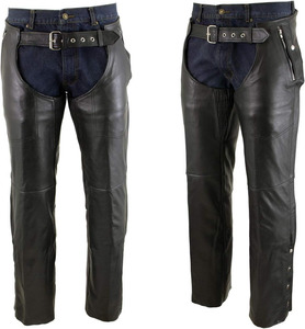 Samroz Sports Men's Black Premium Leather Motorcycle <b>Riding</b> <b>Chaps</b> W/Removable Insulating Liner All Seasons Seamless Fusing - Product Image 1