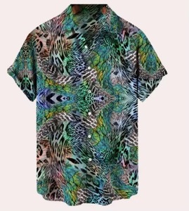 เสื้อเชิ้ตผู้ชายลำลองขายส่ง ลายชนเผ่าแอฟริกัน ลายดอกฮาวาย แขนสั้น คอตั้ง สีพื้น สำหรับฤดูใบไม้ผลิ - Product Image 6