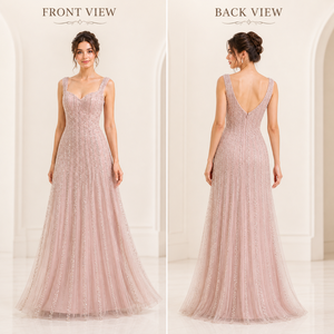 Elegante Vestido de Noche Rosa Pálido, Corte A, Sin Mangas, con Bordado y Tul |   Vestido Formal de Fiesta para Mujer, Marca Privada OEM, India - Product Image 4