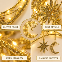 Décoration Eid Mubarak Ramadan : Lune et étoile scintillantes à LED en jacinthe d'eau, durables et réutilisables, petites et moyennes, à suspendre au mur pour le salon