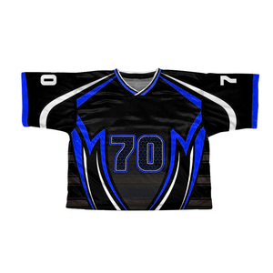 Maillot de hockey sur glace et de lacrosse personnalisé par sublimation pour homme, noir, bleu, blanc, col en V, manches longues, anti-humidité, grande taille, pour adultes - Product Image 1