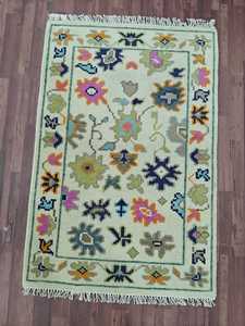 Bohemian Knotted Weave Area <b>Rug</b>, Pink Floral Woven <b>Carpet</b> with Fringe for Living Room, Handmade Wool <b>Rug</b> oushak design <b>Carpet</b> - Product Image 6