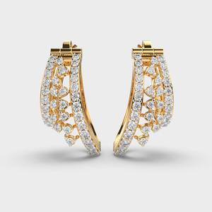 Pendientes de Aro de Lujo con Doble Hilera de Diamantes Pavé, Oro Rosa/Amarillo/Blanco de 14K, con Bisagras, 1.07ct, Corte Brillante, Rodio, Regalo de Boda, Fiesta - Product Image 5