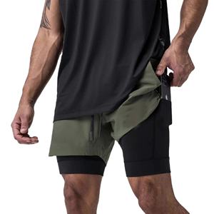 กางเกงขาสั้นออกกำลังกายแบบ2 in 1ของผู้ชายกางเกงขาสั้นออกกำลังกายรัดรูปสองชั้น5นิ้วดีไซน์ตามสั่ง - Product Image 1